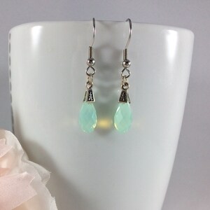 Swarovski crystal green teardrop earrings, gift for her, bridesmaid gift, hook earrings, silver earrings