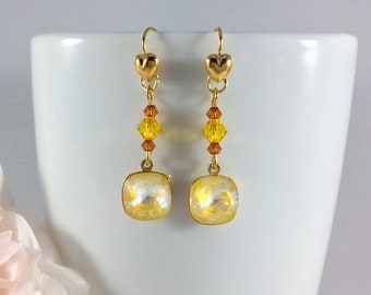 Swarovski crystal yellow drop earrings, gift for her, gold earrings, sunshine delite earrings, mother's day gift, birthday gift