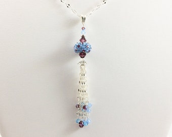 Swarovski tassel pendant, Swarovski BeCharmed bead necklace, blue jewelry, purple necklace, gift for her, Mother's Day, spring, birthday