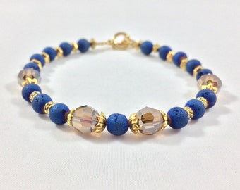 Midnight blue and gold Swarovski bracelet, druzy bracelet, royal bracelet, gift for her, Mother's Day, elegant jewelry, birthday, Christmas