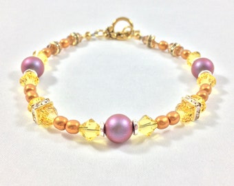 Golden Sunshine Swarovski bracelet, jewelry, gift for her, yellow bracelet, gold bracelet, Mother's Day, summer, spring bracelet