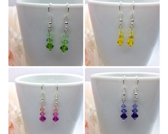 Swarovski crystal ombre dangle earrings, different colors available, gift for her, yellow, pink, blue, green, clear, purple