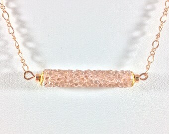 Pink Swarovski fine rocks tube bead necklace, rose gold necklace, gift for her, dainty necklace