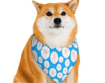 Blue Floral Dog Bandana | Double Sided