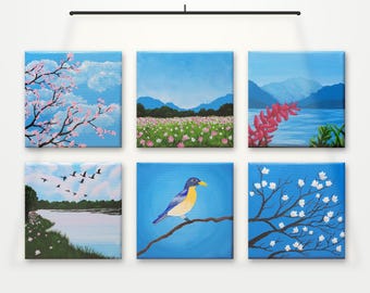 Original Acrylic Paintings Mini Blue Nature Series 6 x 6 Canvas