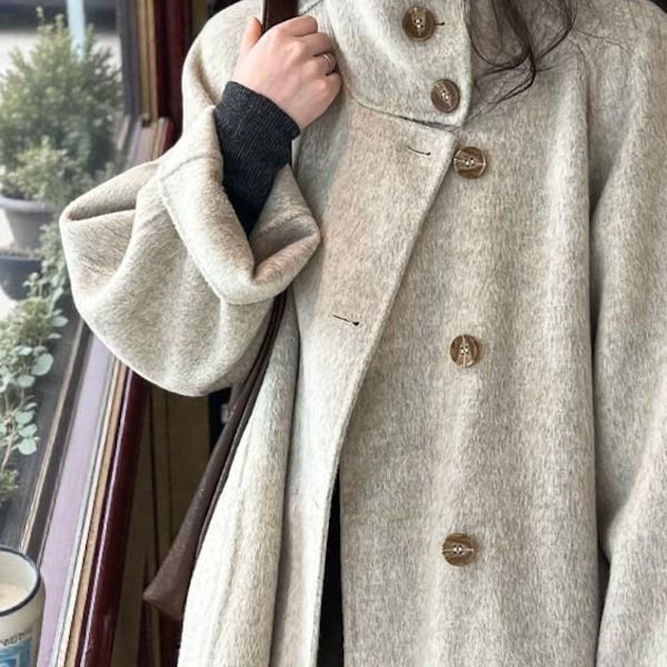Oversized Wool Blend Coat, Korean Minimalist Style, Winter Outerwear