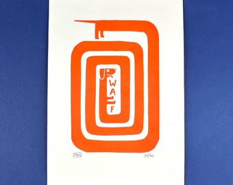 Linogravure originale - Chien orange - signée et numérotée