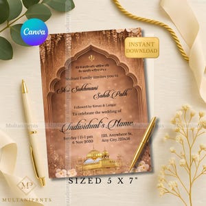 Brown Sukhmani Sahib Path Invitation Template Canva Editable Sikh Religious Invite Card Brown Gold Akhand Path Ceremony Digital Invite