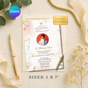 Watercolor Peach Floral Sikh Barsi Invitation Template First Death Anniversary Memorial Card Sukhmani Sahib Path Kirtan Langar Invite Canva