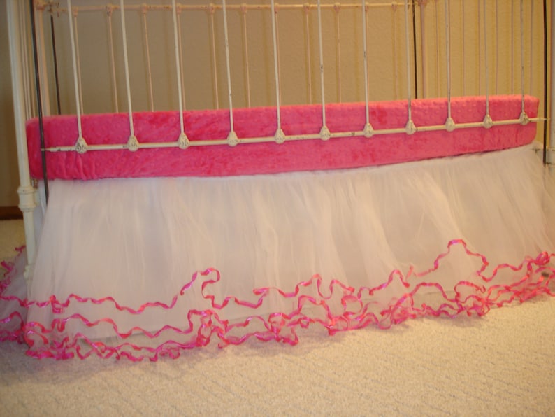 White Tulle Crib Skirt w/Pink Ribbon & Lining Etsy