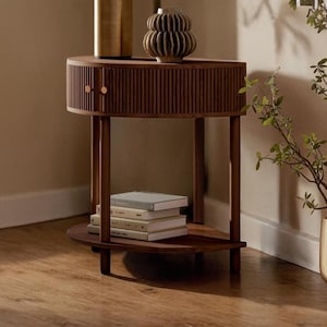 Fluted Half Moon Console Table Entryway Desk Living Room Solid Wood Modern