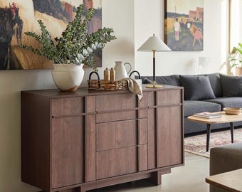 Cherry Buffet Cabinet Storage Sideboard Drawers Adjustable Shelves Mid Century Console Credenza Organizer Home