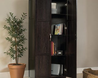 Tall Storage Cabinet with Adjustable Shelves, Black Multi Room Organizer