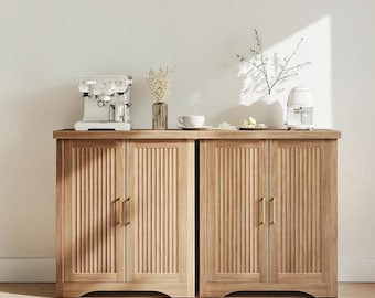 Fluted Buffet Cabinet Storage Sideboard Modern Credenza with Doors Adjustable Shelves