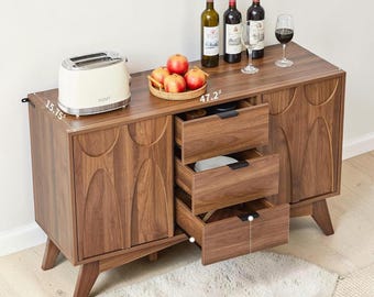 Mid Century Modern Buffet Cabinet Wood Sideboard Storage Coffee Bar Furniture, Walnut