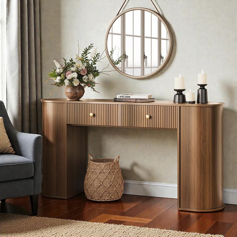 59" Fluted Console Table – Modern Entryway Sofa Table With Storage - Etsy