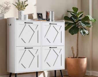 Shoe Cabinet with 4 Flip Drawers, Narrow Entryway Storage, Metal Legs, Black