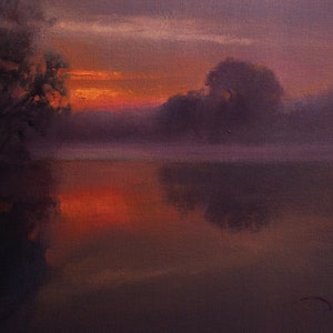 Rote Sonnenuntergang Malerei Original Landschaft Kunstwerk 10 x 18 inch