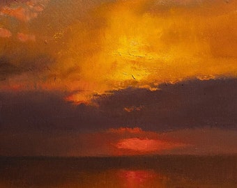 Sunset Seascape Landscape Oil Painting  Small 8x10 inch