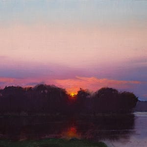 Beautiful  framed SUNSET PAINTING of lake landscape 8x10 inch Oil Art