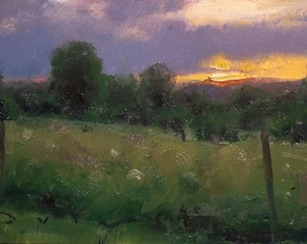 Magnificent Sunset Painting on panel 6x12 inch oil painting landscape