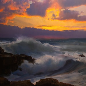 Large Wave Sunset Painting 36x48 inch Oil Painting on Canvas