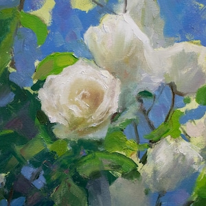 花の芸術風景画 白いバラ 9 x 12インチ キャンバスに描かれた絵画