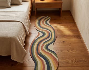Alfombra de pasillo multicolor con forma irregular, hecha a mano, de lana con mechones, tamaño personalizado