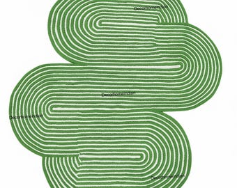 Tapete Verde de Lã Feito à Mão, Forma Irregular, Tapete Étnico Boho