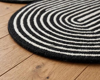 Tapete Tuftado de Lã Preto, Tapete Geométrico Moderno – Tamanho Personalizado