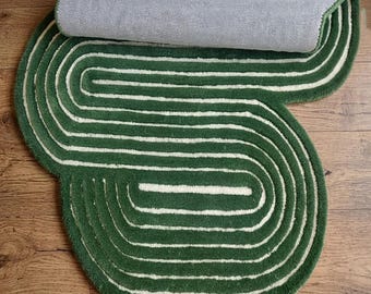 Hand Tufted Wool Area Rug, Mid Century Abstract Wavy Stripe Decor