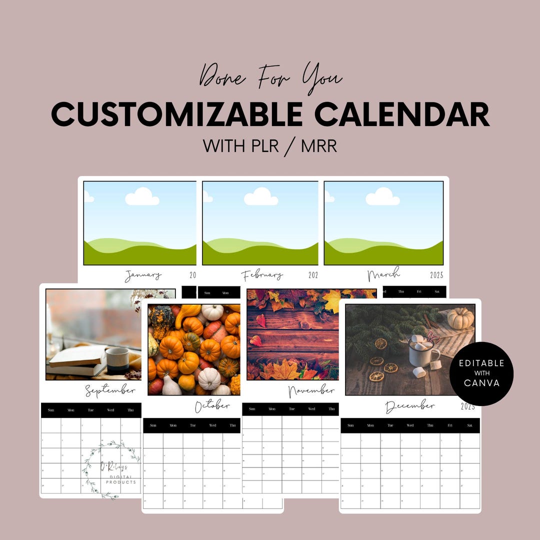 Calander Customizeable Customizable Digital Calendar Template | PLR + MRR | Editable Canva ...