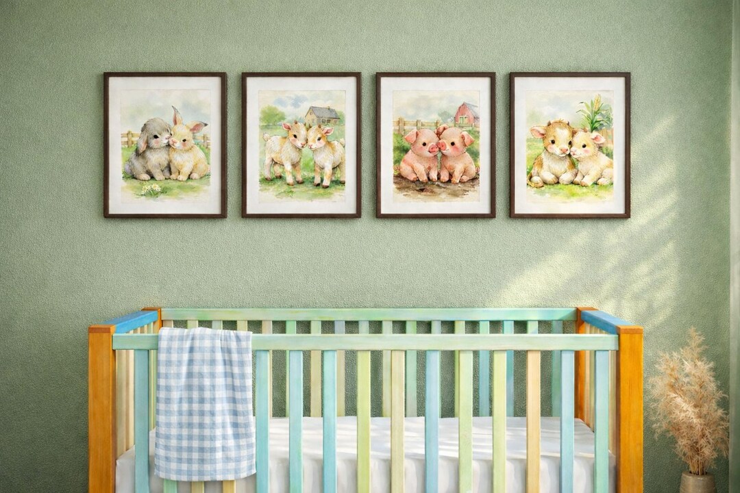 Farm Nursery Wall Art Set of 4 | Printable Baby Animal Nursery Prints ...