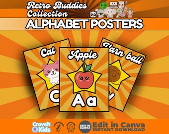 Retro Alphabet Posters | ABC Learning Aids for Preschool, Kindergarten (Digital Download)