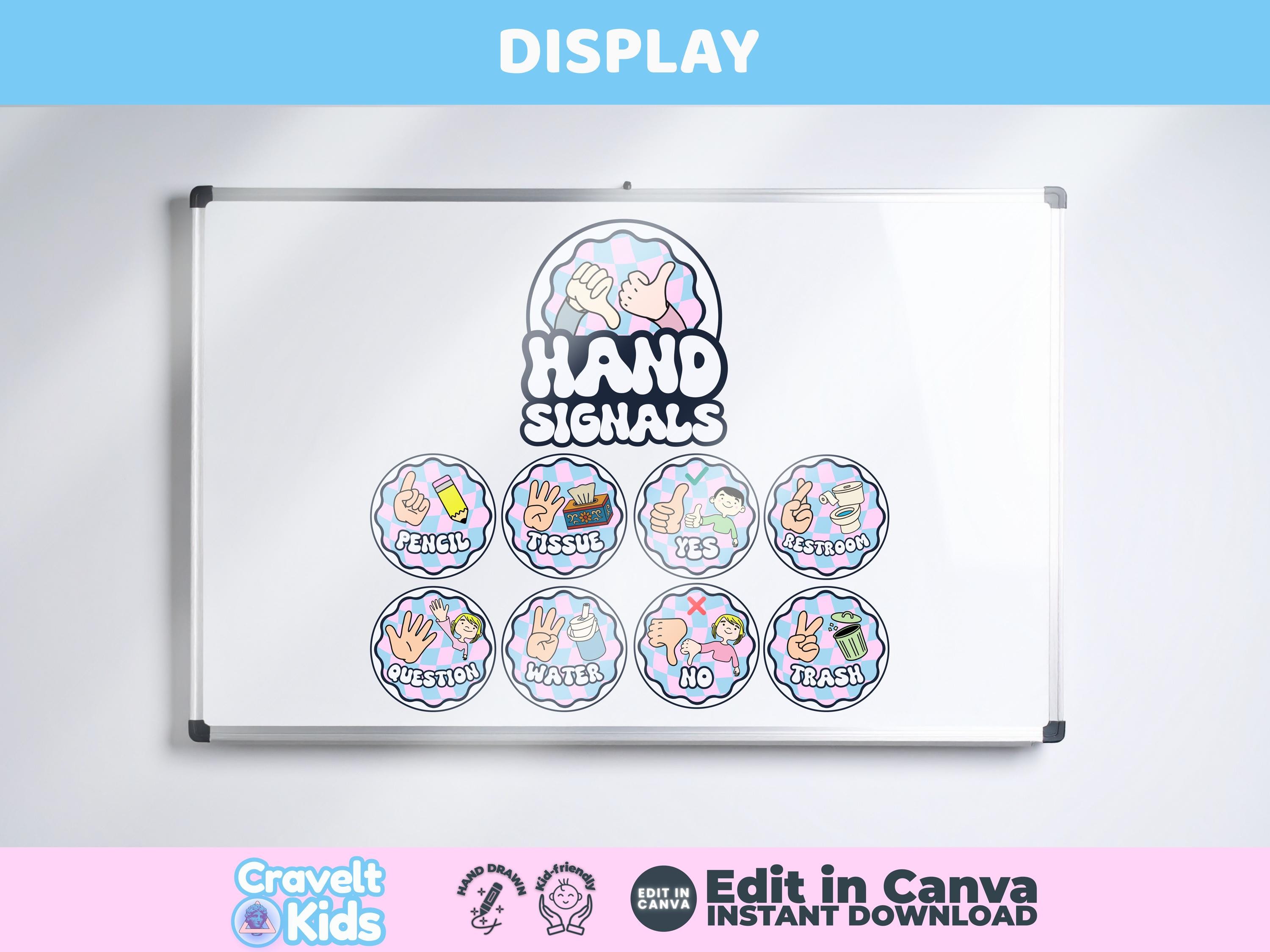 Groovy Classroom Hand Signals Posters | Retro Editable Canva Template ...