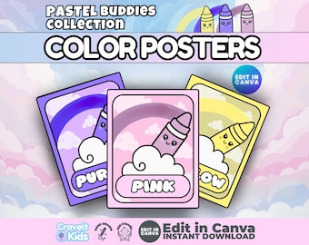 Pastel Buddies Color Posters | Editable Canva Classroom Decor (Digital Download)