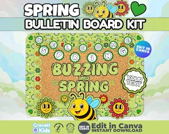 Spring Bee Bulletin Board Kit | Buzzing Into Spring Classroom Decor (Editable Canva Printable)