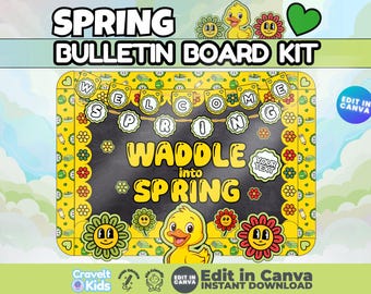 Duck Spring Bulletin Board Kit | Waddle Into Spring Classroom Decor (Editable Canva Printable)