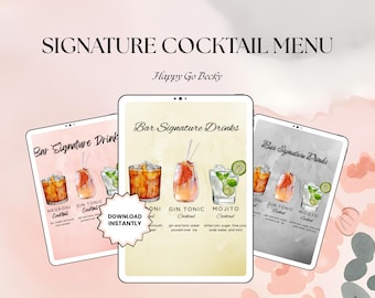 Editable Bar Menu Canva Template | Wedding Signature Drinks Sign