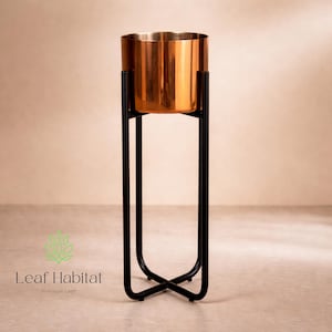 Metal Planter with Polished Copper Finish, Stylish Plant Pot, Pot with Stand, Home decor,Housewarming gift,