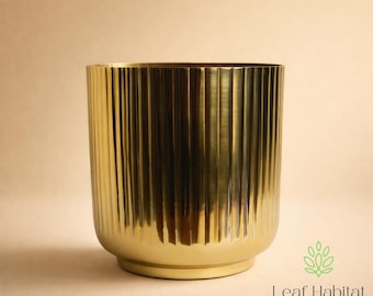 Gold Fluted Metal Planter, Elegant Pot for Home Decor, Indoor Decorative Planter, Office Decor, Housewarming Gift