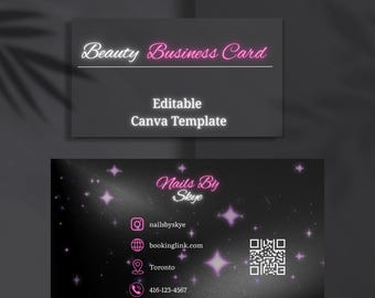 GLAM Beauty Business Card Template | Editable Canva Business Card for Lash Tech, Nail Tech, Hair, & Esthetician | Modern Design |