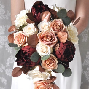 Cascade Bridal Bouquet, Wine, Rose Gold, Dusty Rose, Custom Bouquet, Flower Bouquet, Wedding Flowers, Bridal Bouquet, Burgundy Bouquet