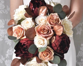 Cascade Bridal Bouquet, Wine, Rose Gold, Dusty Rose, Custom Bouquet, Flower Bouquet, Wedding Flowers, Bridal Bouquet, Burgundy Bouquet