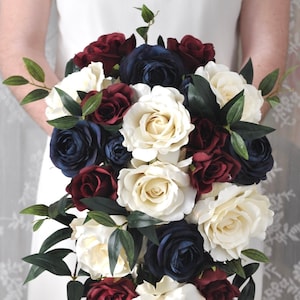 Cascade bridal bouquet, Wedding Flower Bouquet, Wedding Flowers, Bridal Bouquet, 4th of July Wedding, Navy Blue Bouquet, Burgundy Flowers