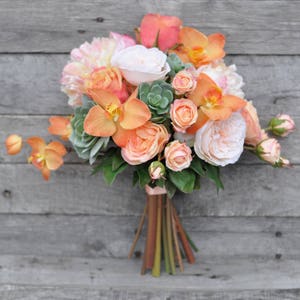Coral Bouquet, Wedding Flowers, Wedding Bouquet, Peony Bouquet, Orange Wedding, Bridal Bouquet, Succulent Bouquet, Bride Bouquet, Tropical