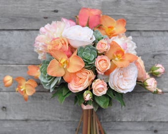 Coral Bouquet, Wedding Flowers, Wedding Bouquet, Peony Bouquet, Orange Wedding, Bridal Bouquet, Succulent Bouquet, Bride Bouquet, Tropical