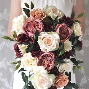Cascade bridal bouquet, Wine, Dusty Rose, Rose Quartz, Flower Bouquet, Wedding Flowers, Bridal Bouquet, Cascading Bouquet, Bride Bouquet image 1