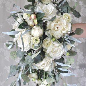 Cascade bridal bouquet, Wedding Flower Bouquet, Wedding Flowers, Bridal Bouquet, Eucalyptus, White Bouquet, Bridesmaid Bouquet,White Flowers