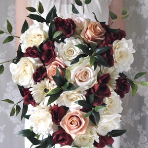 Cascade bridal bouquet, Wedding Flower Bouquet, Wedding Flowers, Bridal Bouquet, Burgundy Bouquet, Bridesmaid Bouquet, Burgundy Flowers.